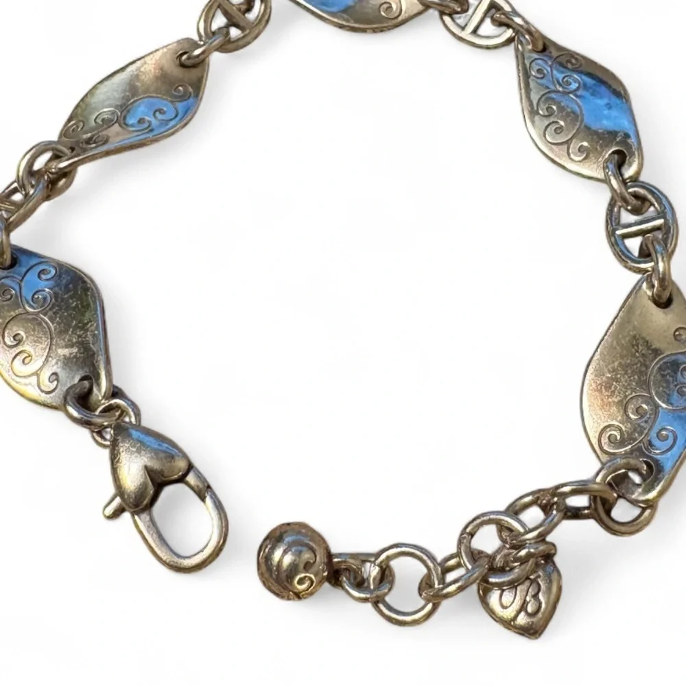 Brighton Twirl Twist Silver Plated Scrollwork Bracelet Links Etched Swirl Leaf